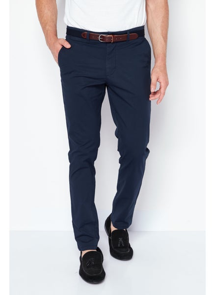 Buy Men Slim Fit Solid  Chino Pants, Navy in Saudi Arabia