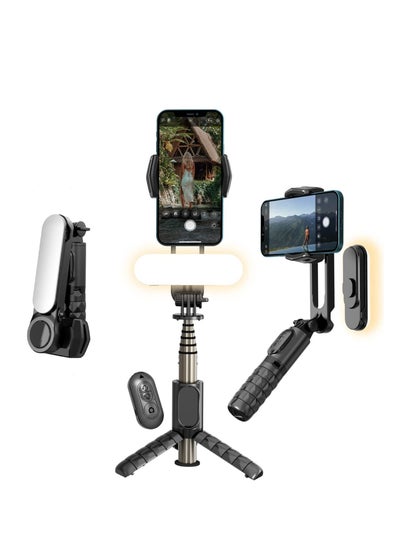 Buy Gimbal Stabilizer For Smartphones, 360° Rotation Tripod with Wireless Remote Fill Light, Portable Phone Holder Auto Balance 1-Axis Gimbal for Filming Bluetooth Selfie Stick Mobile Phone Holder in UAE