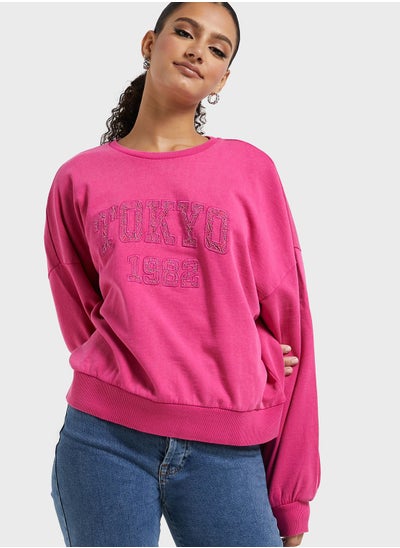 Buy Crew Neck Graphic Detail Sweatshirt in UAE