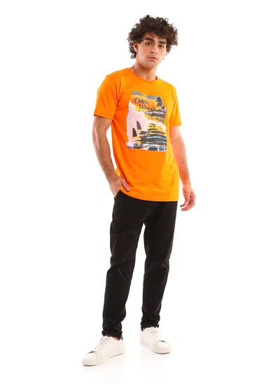 اشتري Printed "Catch Waves" Orange Cotton Tee في مصر