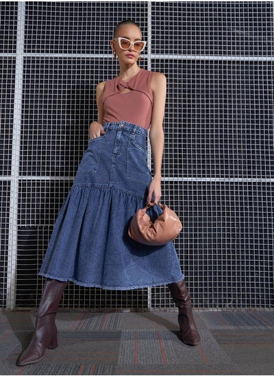 Buy Denim Flared Midi Skirt in Saudi Arabia