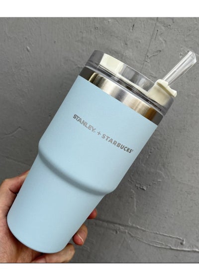 Buy Insulated mug with straw lid, for water, Iced Tea or Coffee, Juice and Smoothie 20 oz,Blue in UAE