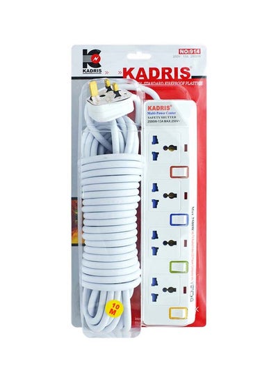 Buy Power Strips 914 Heavy Duty Extension Cord with 4 way Outlets with individual switch, Charging Socket with 10 meter Heat resistant  Extension Cord (White) in UAE