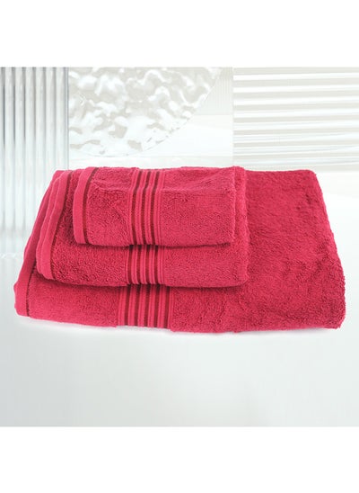 Buy 3 Pcs Events Dyed Towel set 550 GSM 100% Cotton Terry Viscose Border 1 Bath Towel (75x145) cm, 1 Hand Towel (50x90) cm, 1 Face Towel (33x33) cm Premiun Look Luxury Feel Extremely Absorbent Red Color in UAE