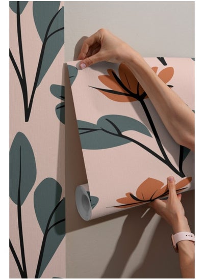 اشتري Orange Paperie Wild Flowers  Fabric Wallpaper Covers An Area ​​Up To 4.2Mx3M With Adhesive And Smoothing Tool في مصر