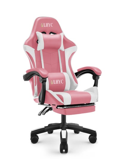 Buy Esports Gaming Chair, Adjustable Computer Chair, Computer Office, Pu Leather, High Backrest, Lumbar Support, Comfortable Armrests, Headrest With Footrest, 360° Rotation, Pink 24.8X14.5X44 Inch in Saudi Arabia