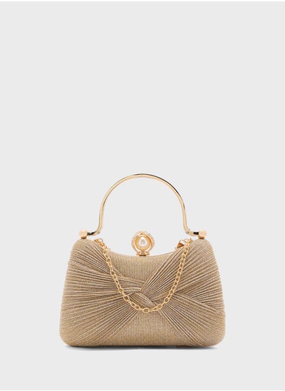 Buy Pleated Pearl Detail Clutch Bag in UAE