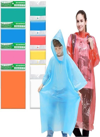 Buy Disposable Family Rain Waterproof Ponchos 10pcs Thick Emergency Waterproof Rain Coat for Adult and Kids Colorful Travel Poncho Plastic Ponchos Festival Raincoat in Saudi Arabia