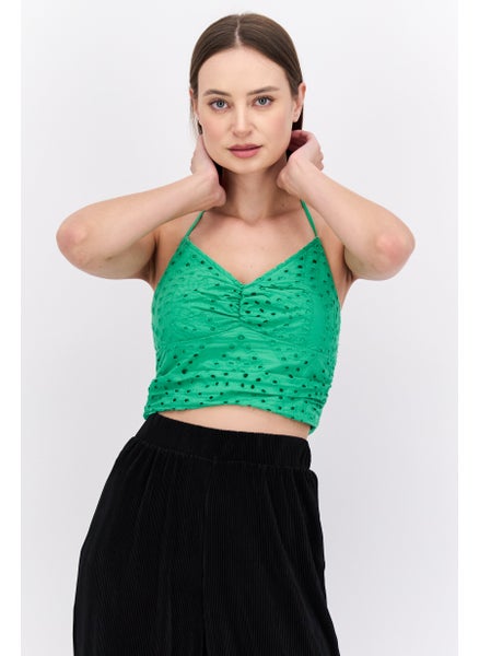 اشتري Women Halter Neck Sleeveless Eyelet Top, Green في الامارات