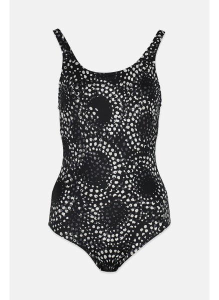 Buy Women One Piece Allover Print Swimsuit, Black Combo in Saudi Arabia