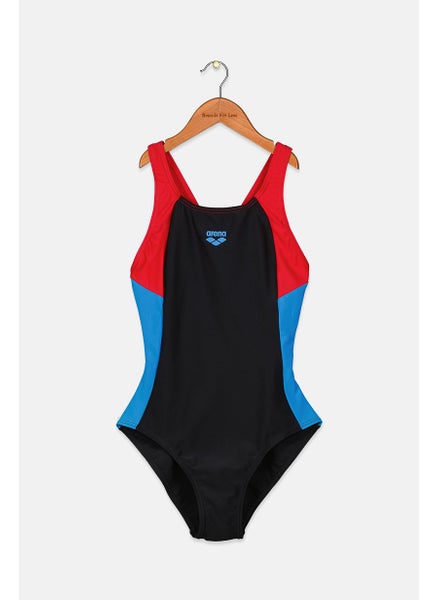 Buy Women Printed Logo One Piece Swimwear, Black and Red and Blue in Saudi Arabia