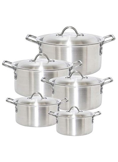 اشتري 10-Piece Aluminium Cookware Set Silver (5 pcs Pot 5 Pcs Lid) في الامارات