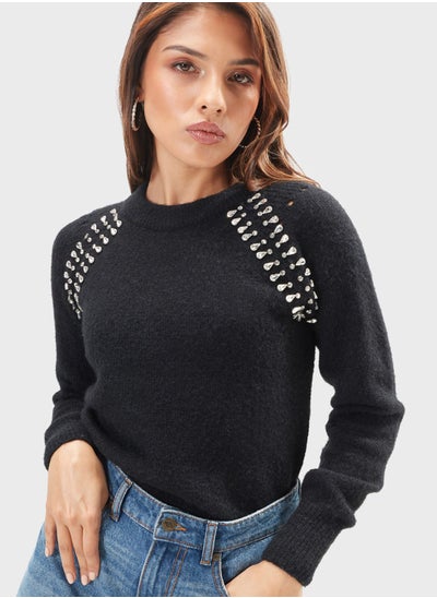 Buy Embellished Detail Crew Neck Sweater in UAE