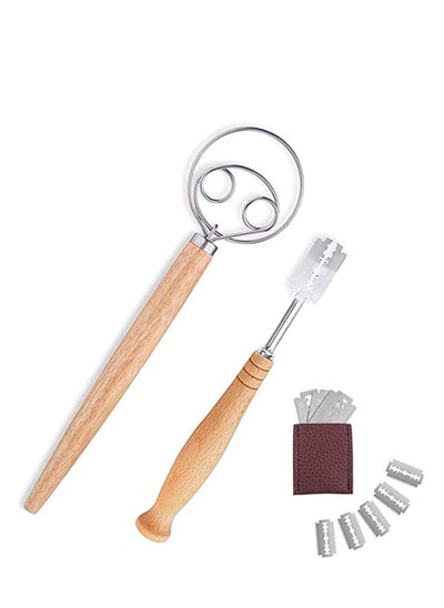 Buy Bread Lame and Large Danish Dough Whisk Set, With 5 Replacement Blades and Leather Protective Cover Stainless Steel Bread Making Tools for Pastry, Baking Cake in Saudi Arabia