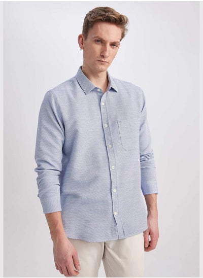 Buy Man Polo Neck Woven Long Sleeve Shirt in UAE