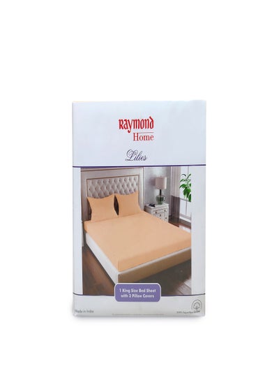 Buy Raymond Home King Flat Sheet Bedsheet 144 Thread Count Luxirious Mercerised 100% Long Staple Cotton Bedding Solid Pre Shrunk Percale Finish Bed Linen with 2 Pillow Case - Peach (274 * 274 CM) in Saudi Arabia