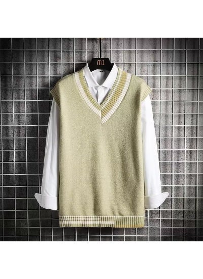 Buy Knit Vest V-Neck Sweater Unisex Spring Autumn Casual Green in UAE