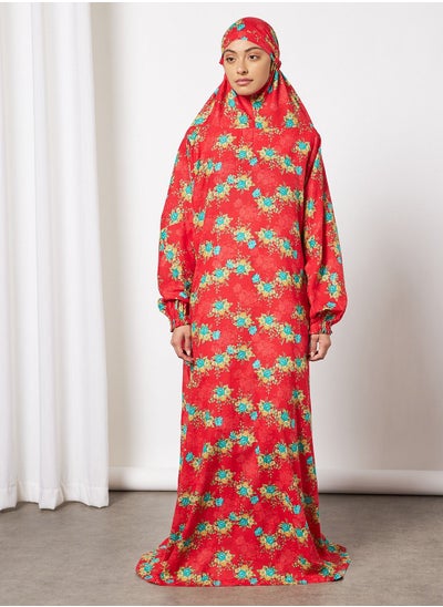 Buy Praying Dress With Floral Prints And With Attached Veil in Saudi Arabia