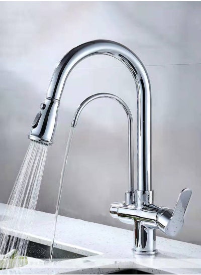 Buy Kitchen Pull-Out Hot and Cold Faucet Three-in-One Pure Direct Drinking Faucet Washbasin Sink Sink Faucet in Saudi Arabia