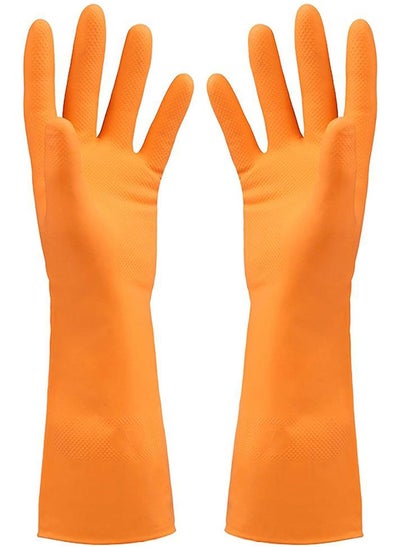 Buy Home Pro Cleaning Gloves Medium Reusable Dishwashing Gloves Rubber Hand Orange Gloves Stretchable Gloves For Washing Cleaning Kitchen Long Dish Glove For Household(Orange) in UAE