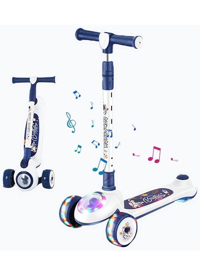 Buy Kids Kick Scooter, LED Lighted Wheels, 3 Adjustable Height Handlebars, Lean-to-Steer, Anti-Slip Deck, 3 Wheels, for Ages 2-8 Years, up to 45 kg in Saudi Arabia