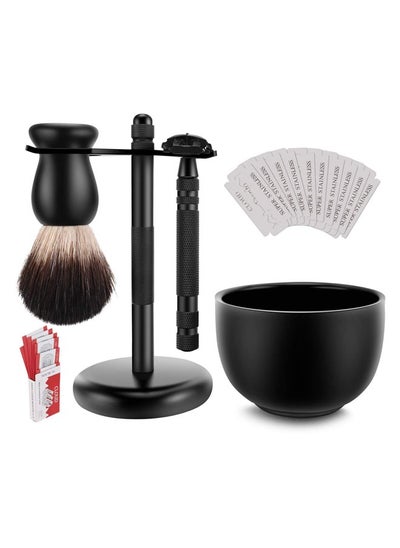 Buy Safety Razor Shave Kit - Mysterious Black Men's Shaving & Grooming Sets - Butterfly Open Safety Razor,Friendly Brush,Great Shaving Stand,Shaving Soap Bowl, Super Stainless Blades in Saudi Arabia