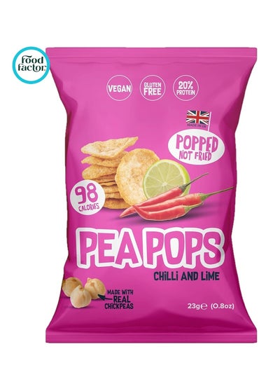 Buy Pea Pops Healthy Protein Chips Delicious Chikpea Crisps 20% Protein Less Fat, Low Calorie Popped (Not Fried) 23g Chilli & Lime in UAE