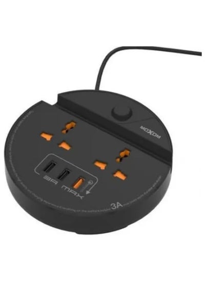 Buy Moxom MX-ST03 5 IN 1 PD Power Strip With 2 Socket, 3 USB And One Key Master Control For Multi Devices 2500W - Black in Egypt