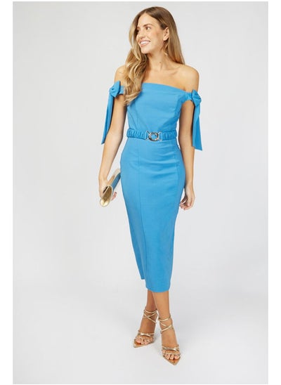 Buy Alain Cornflower Tie Sleeve Belted Midi Dress in Egypt