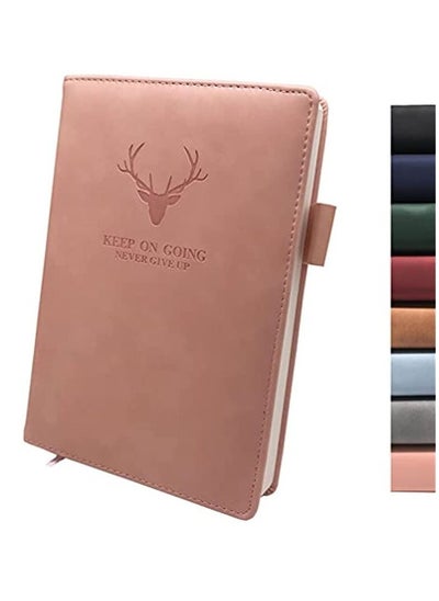 Buy A5 Leather Ruled Notebook,360 Pages Super Thick Wax Sense Leather Business Office Daily Work Student Notebook with Pen Loop, Bookmark for Office Home School Business Writing & Note Taking (Pink) in UAE