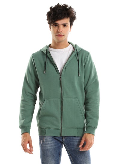 اشتري Hooded Long Sleeves Plain Side Pockets Sweatshirt - Green في مصر
