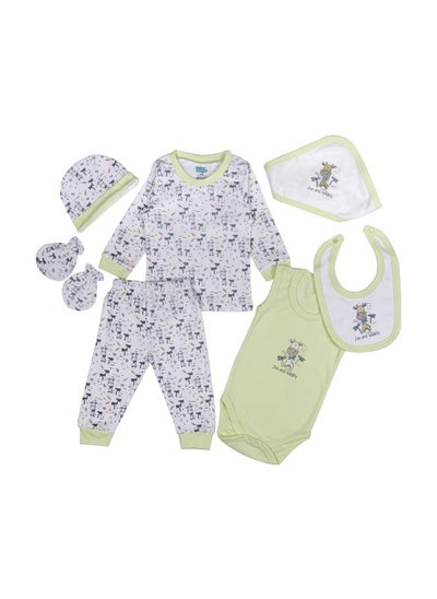 اشتري BabiesBasic 7 piece unisex 100% cotton Gift Set include bib, blanket, mitten, cap, romper, top and bottom set في الامارات