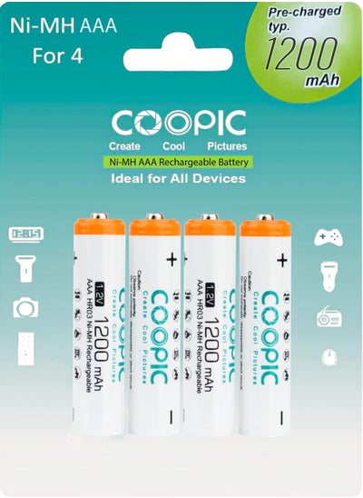 Buy COOPIC Create Cool Pictures Rechargeable AAA Batteries, 1200mAh High Capacity Batteries 1.2V HR03 NiMH Low Self Discharge(4pcs) in UAE