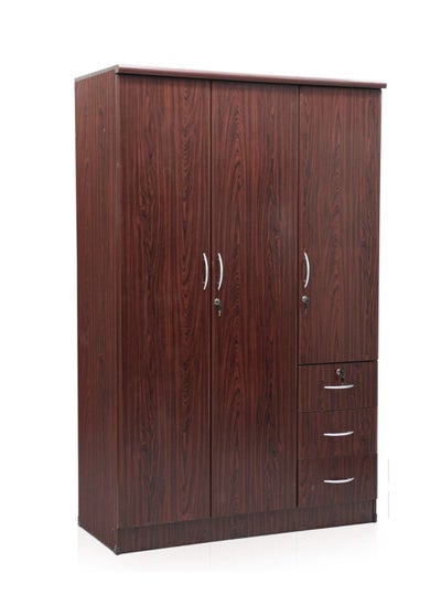 اشتري 3 Door Wooden Wardrobe Cabinet Cupboard Engineered Wood Perfect Modern Stylish Heavy Duty Mahogany في الامارات