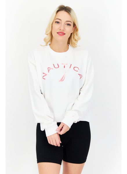 Buy Women Round Neck Brand Logo Sweatshirt, White in Saudi Arabia