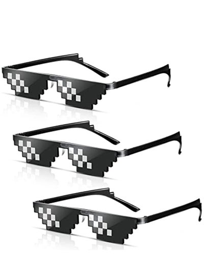 اشتري 3 Pairs Thug life Sunglasses Pixel Sunglasses, Cool Thug Glasses Plastic Pixel Sunglasses, Party Accessories for Kids Adults, Black في السعودية