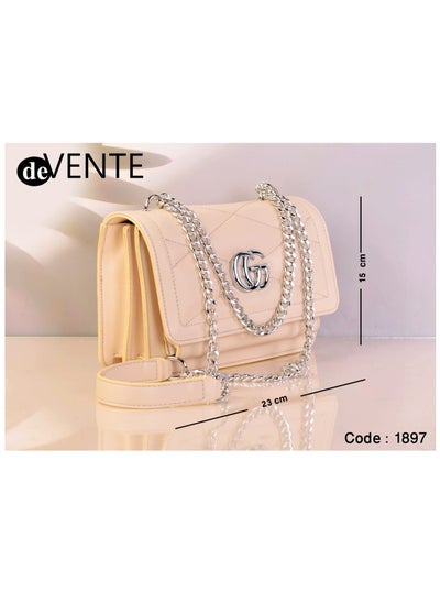 Buy Beige Stitched Leather Shoulder Bag With Metal Handle in Egypt