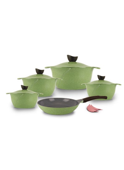 Buy Cookware Set Of 11 Pieces Granite set 11 pieces (pot 18 - 20 - 24 - 28 - frying pan 26 - 2 holders) Flower model in Egypt