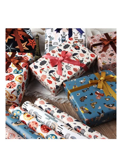 Buy ROYAL POLAR  wrapping paper gift wrap paper set included 6 kraft paper 50x70cm with 2 rolls of 5m rope, one sticker, one roll of double sided tape in UAE