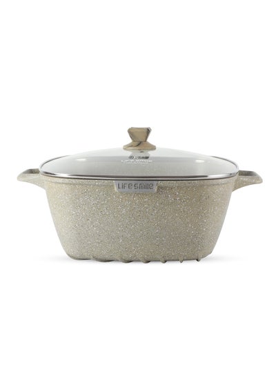 اشتري 36CM Square Cooking Pot Aluminum Stock Pot Non-Stick Granite Coating With Glass Lid في الامارات