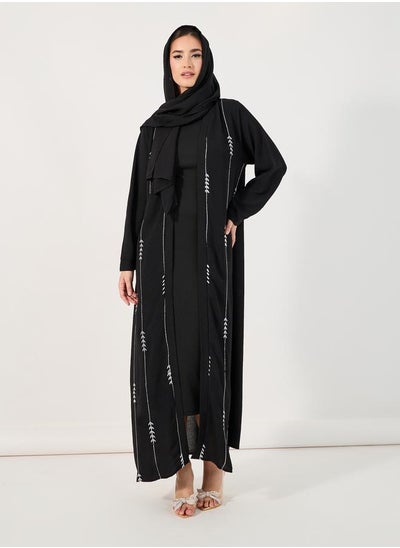 Buy Embroidered Pattern Crepe Abaya with Hijab in Saudi Arabia