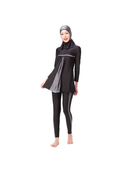 اشتري 3-Piece Anti Exposure Burkinis Set Black/Grey في الامارات