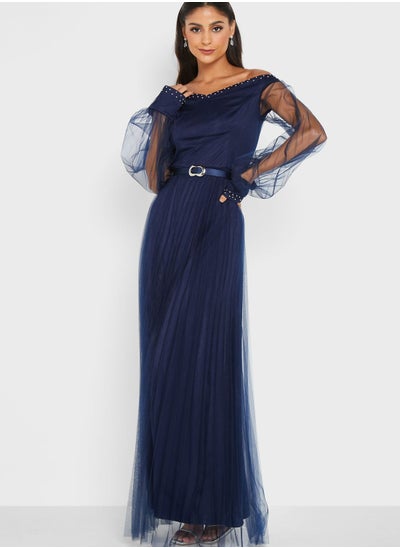 Buy Off-Shoulder Tulle Dress in UAE