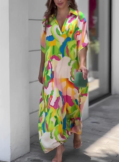 Buy Fordeal Elegant Satin Multicolor Print Dress in Saudi Arabia