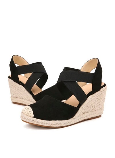 Buy Closed Toe   Espadrille Wedges Sandals Black in Saudi Arabia