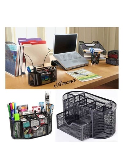 Buy Desk Organizer Mesh Desktop Sundries Badge Holder Storage Box - 1Pc - (13x10.5x22cm) in Egypt