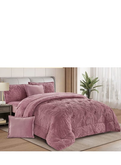 Buy Winter Double Bedspread Quilt Set Made of Soft Velvet and Luxurious Fur, Size 230*250 cm in Saudi Arabia