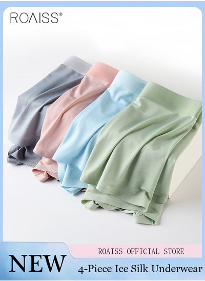 Buy 4-Piece Set Of Thin Ice Silk Underwear For Men High Elasticity Comfortable And Breathable Boxer Briefs For Daily Wear In Summer in Saudi Arabia