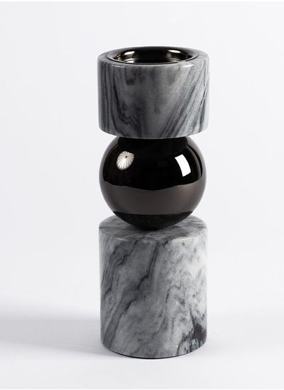 Buy Savvy Candle Holder, Pearl Black & White - 9x25 cm in UAE