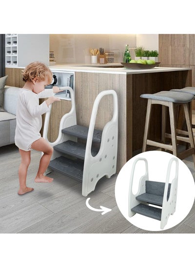 Buy Toddler Step Stool for Bathroom Sink Adjustable Kids 3 Step Stool with Handles and Safety Non-Slip Pads Toddler Kitchen Stool Helper for Toilet Potty Training & Children Step Ladder Learning Helper in UAE